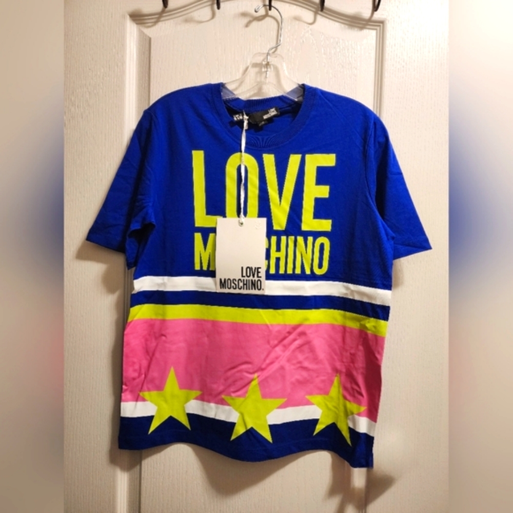 Love Moschino Blue and Pink Star Tee